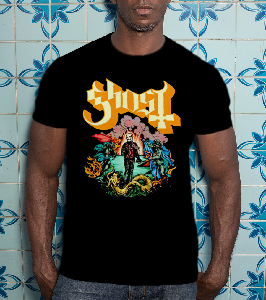 Ghost Skeleton Surrounded By Demons Artwork Halloween T-Shirt