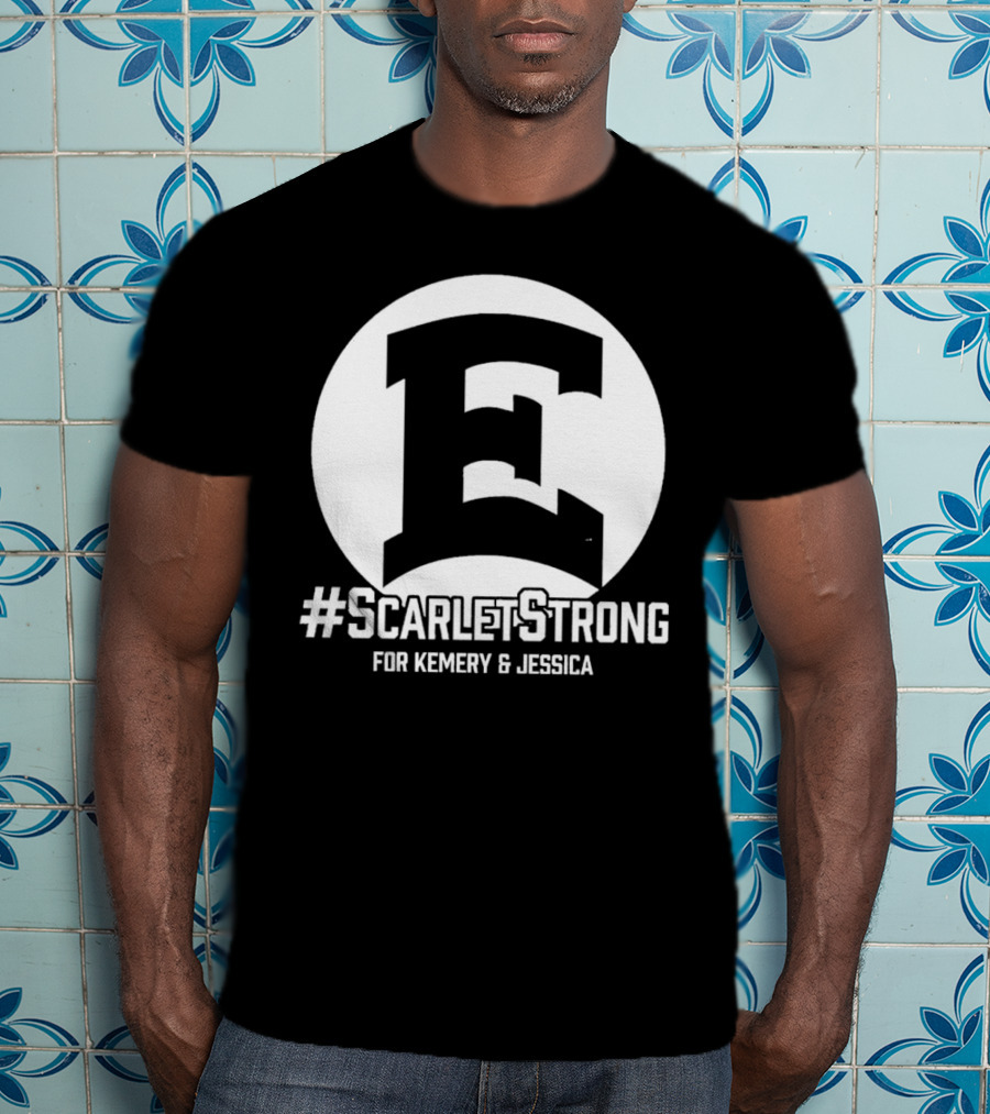 ScarletStrong For Kemery And Jessica Bold E Logo Emblem T-Shirt