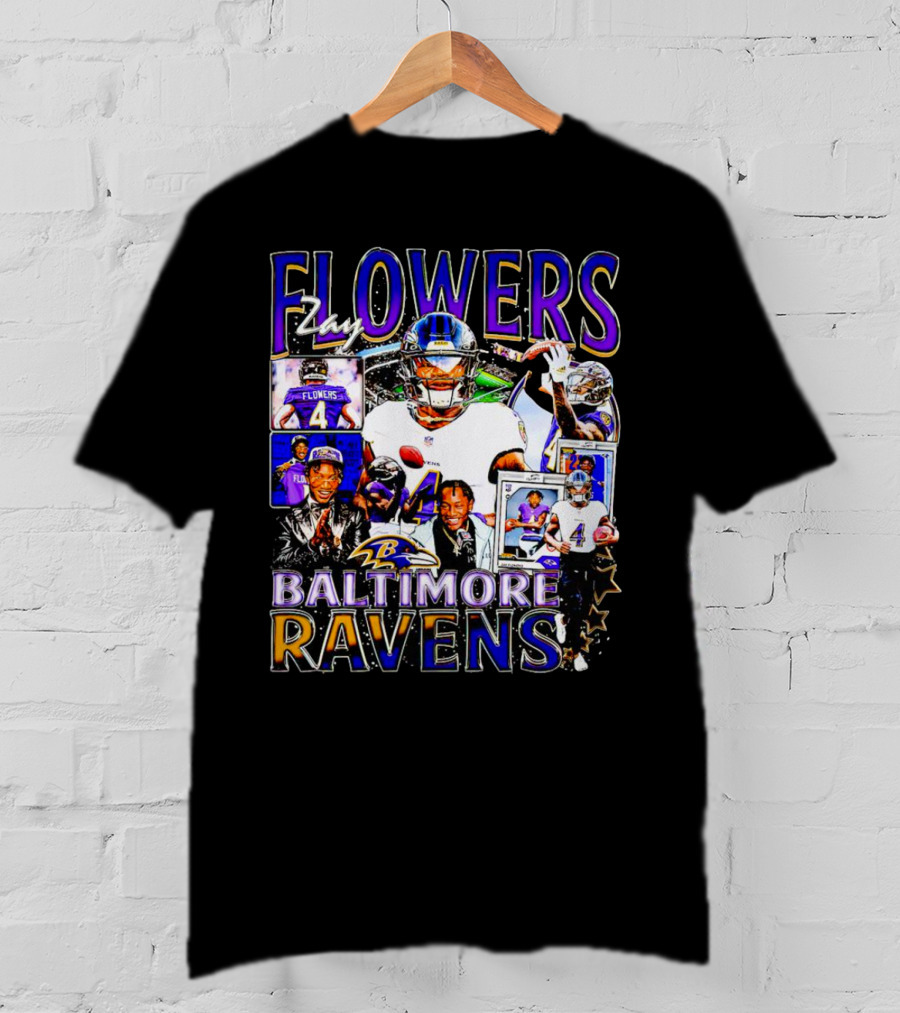 Zay Flowers Baltimore Ravens NFL Football Stars Collage T-Shirt