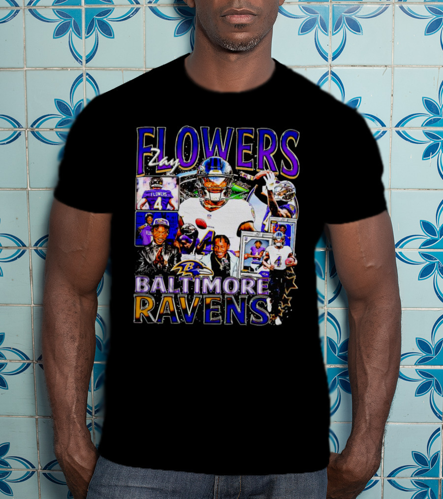 Zay Flowers Baltimore Ravens NFL Football Stars Collage T-Shirt