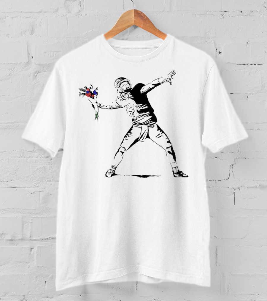 Josh Allen Banksy Style Buffalo Bills Quarterback Throwing Flowers T-Shirt
