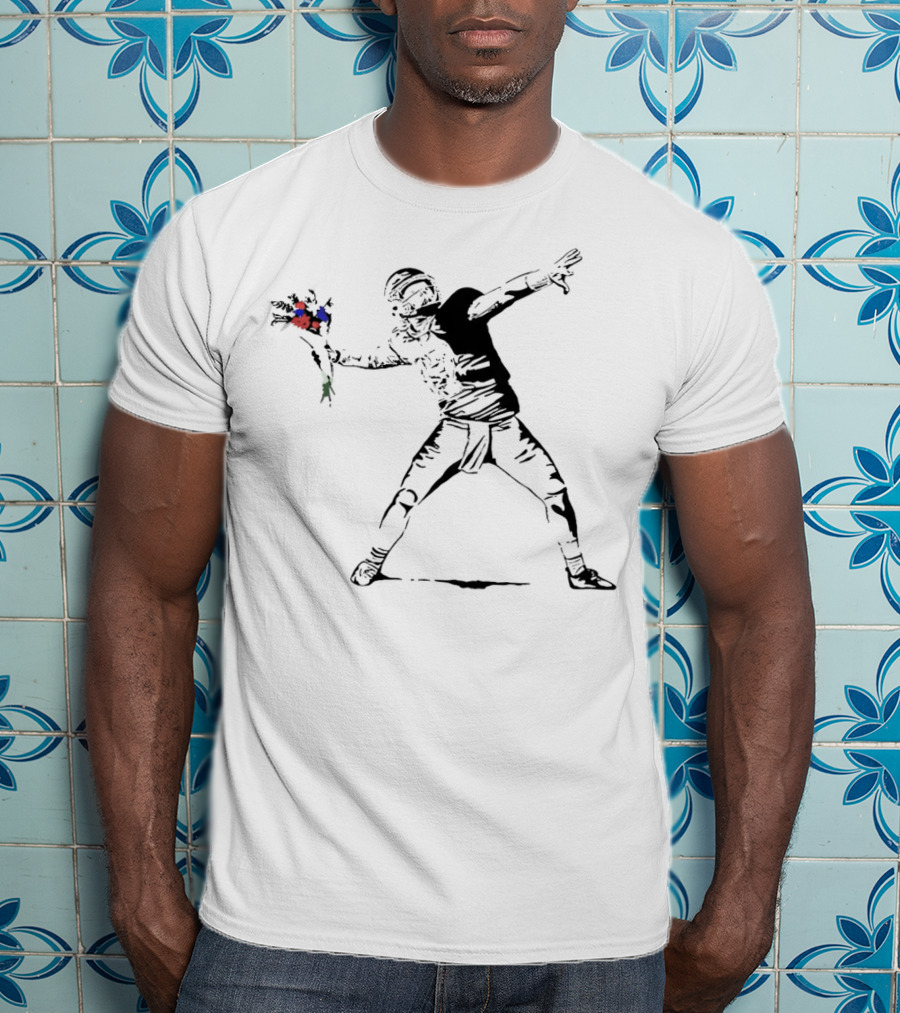 Josh Allen Banksy Style Buffalo Bills Quarterback Throwing Flowers T-Shirt