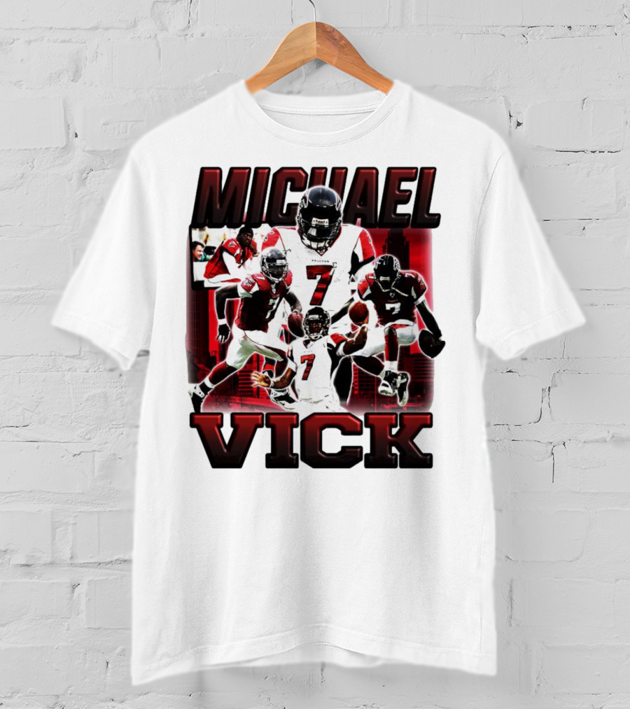 Michael Vick Atlanta Falcons Football Number 7 Quarterback Action Collage T-Shirt