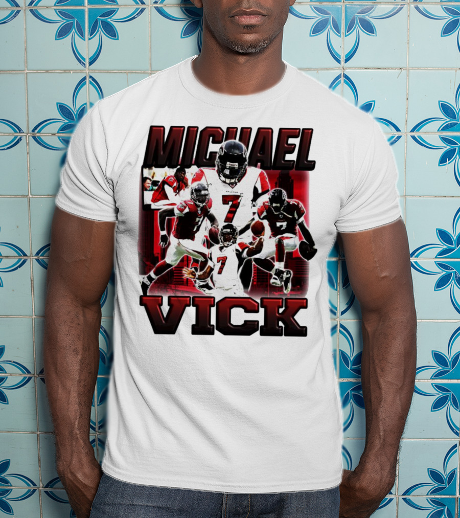 Michael Vick Atlanta Falcons Football Number 7 Quarterback Action Collage T-Shirt