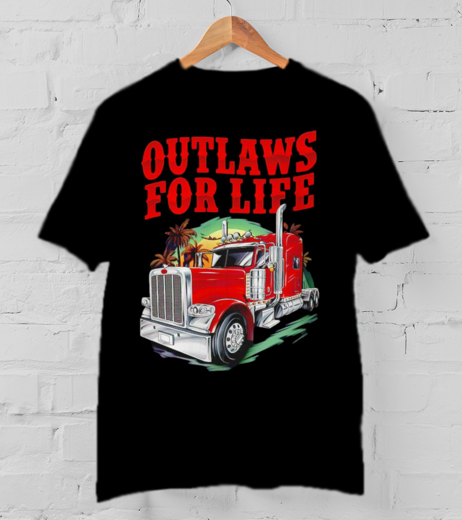 Outlaws For Life Red Truck Palm Trees T-Shirt
