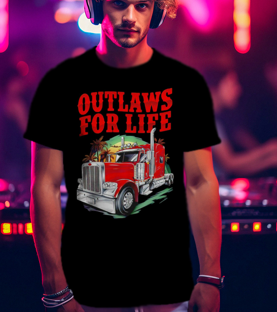Outlaws For Life Red Truck Palm Trees T-Shirt