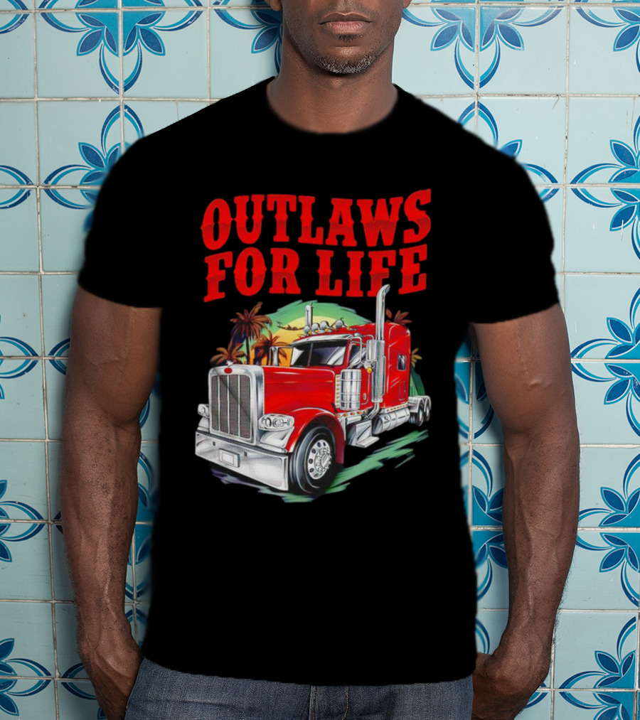 Outlaws For Life Red Truck Palm Trees T-Shirt
