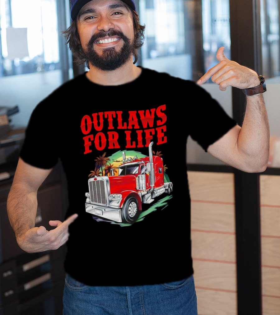 Outlaws For Life Red Truck Palm Trees T-Shirt