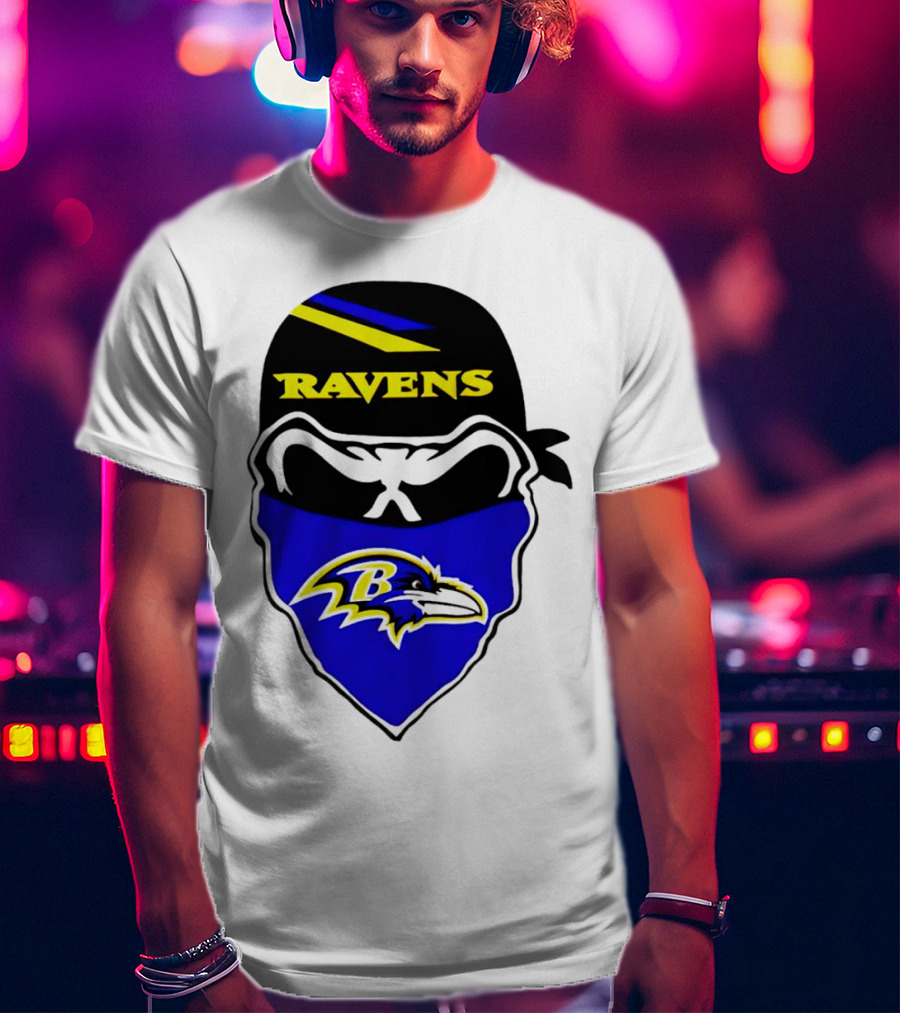 Ravens Skull Bandana Logo Baltimore Ravens T-Shirt