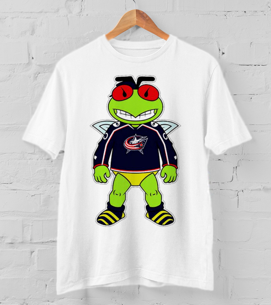 Columbus Blue Jackets Stinger Mascot Character In Team Jersey T-Shirt