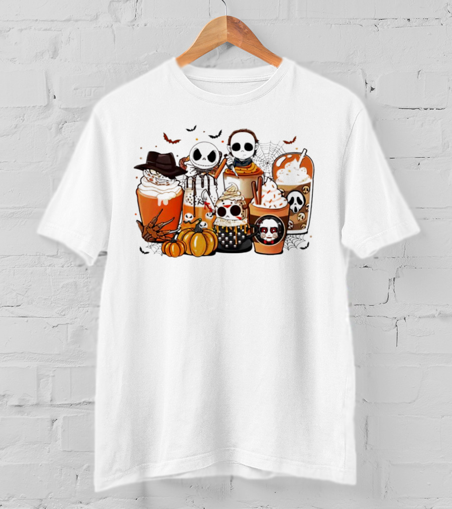 Halloween Cup Horror Funny Character Fall Pumpkin Latte Icons T-Shirt