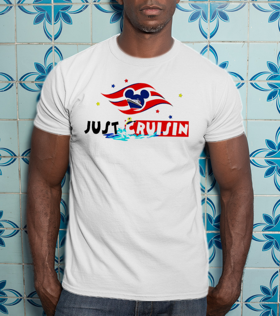 Just Cruisin Disney Cruise Mickey Silhouette Waves T-Shirt