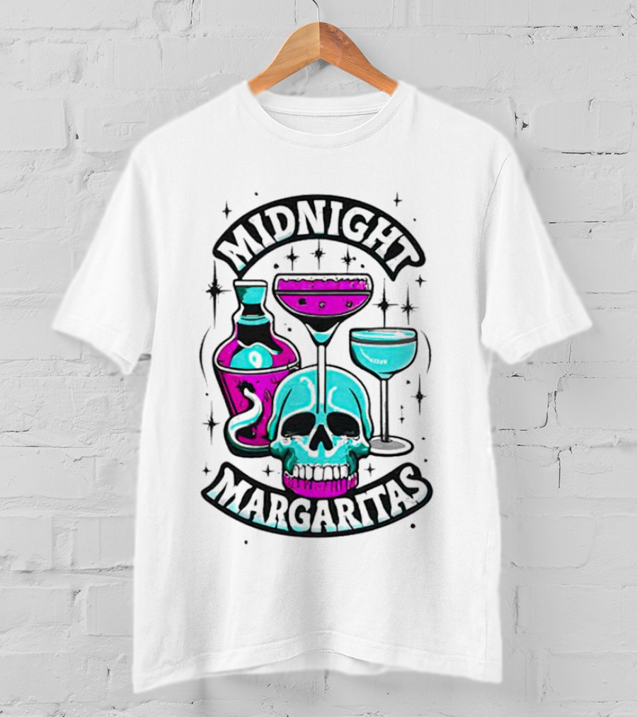 Midnight Margaritas Skull Neon Cocktails T-Shirt