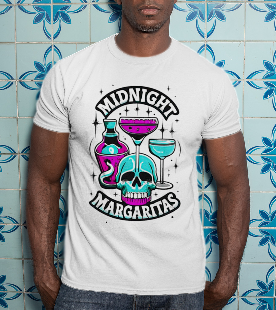 Midnight Margaritas Skull Neon Cocktails T-Shirt