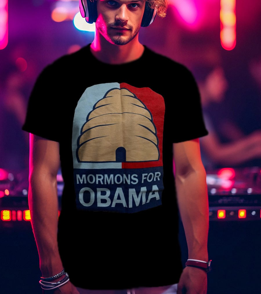 Mormons For Obama Beehive Symbol Two-Tone Background T-Shirt