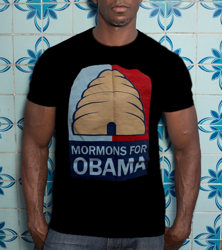 Mormons For Obama Beehive Symbol Two-Tone Background T-Shirt