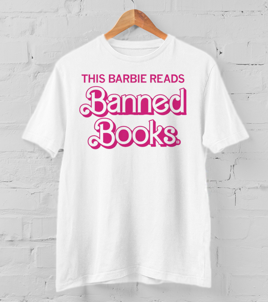 This Barbie Reads Banned Books Bold Pink Retro Typography T-Shirt