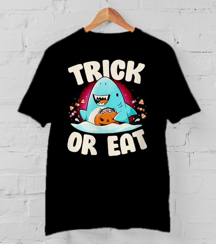 Trick Or Eat Shark Halloween Pumpkin Candy T-Shirt