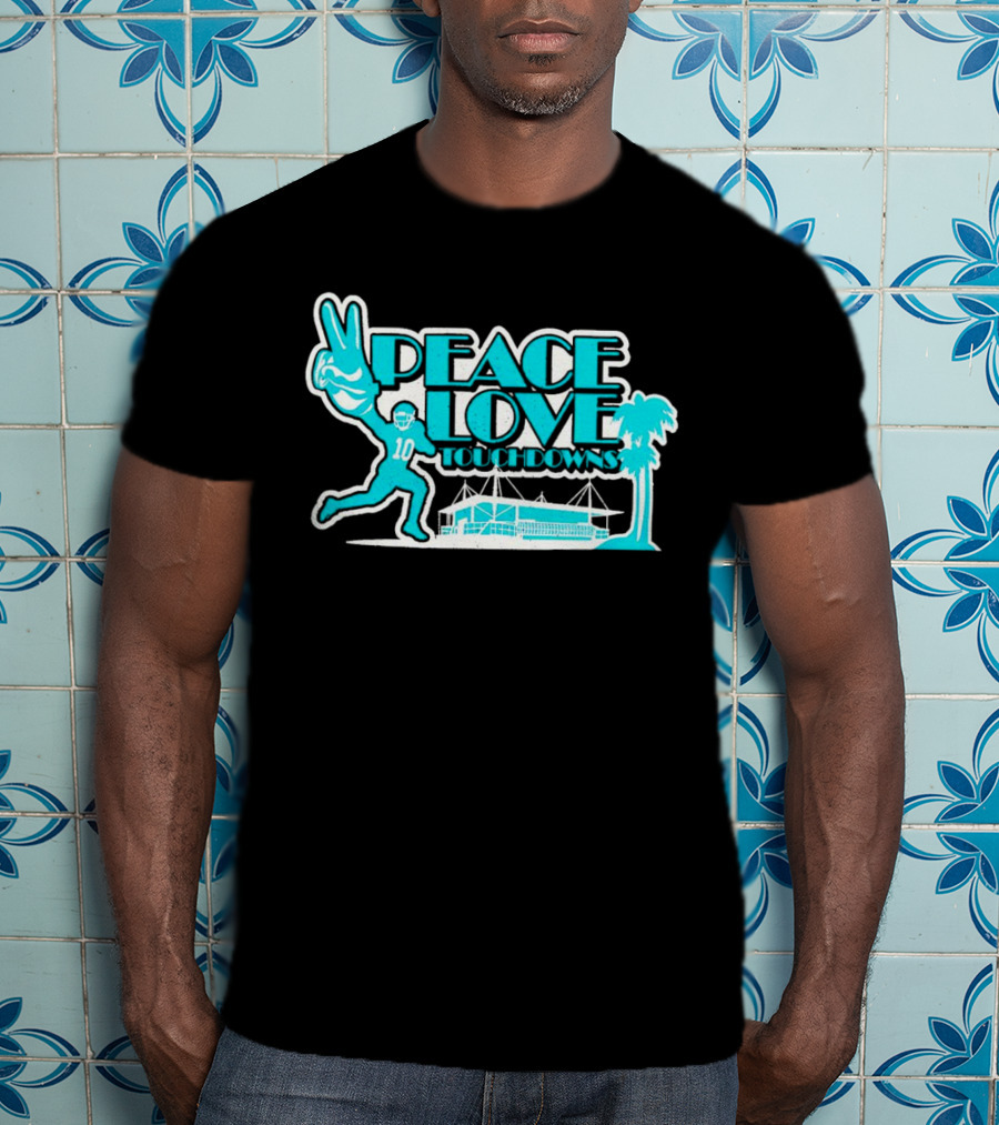Peace Love Touchdowns Miami Football Stadium Player Victory Palms T-Shirt