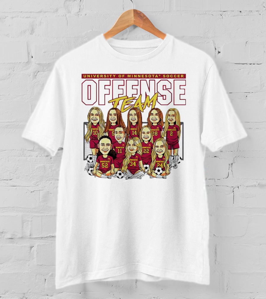 University Of Minnesota Soccer Offense Team Caricature T-Shirt