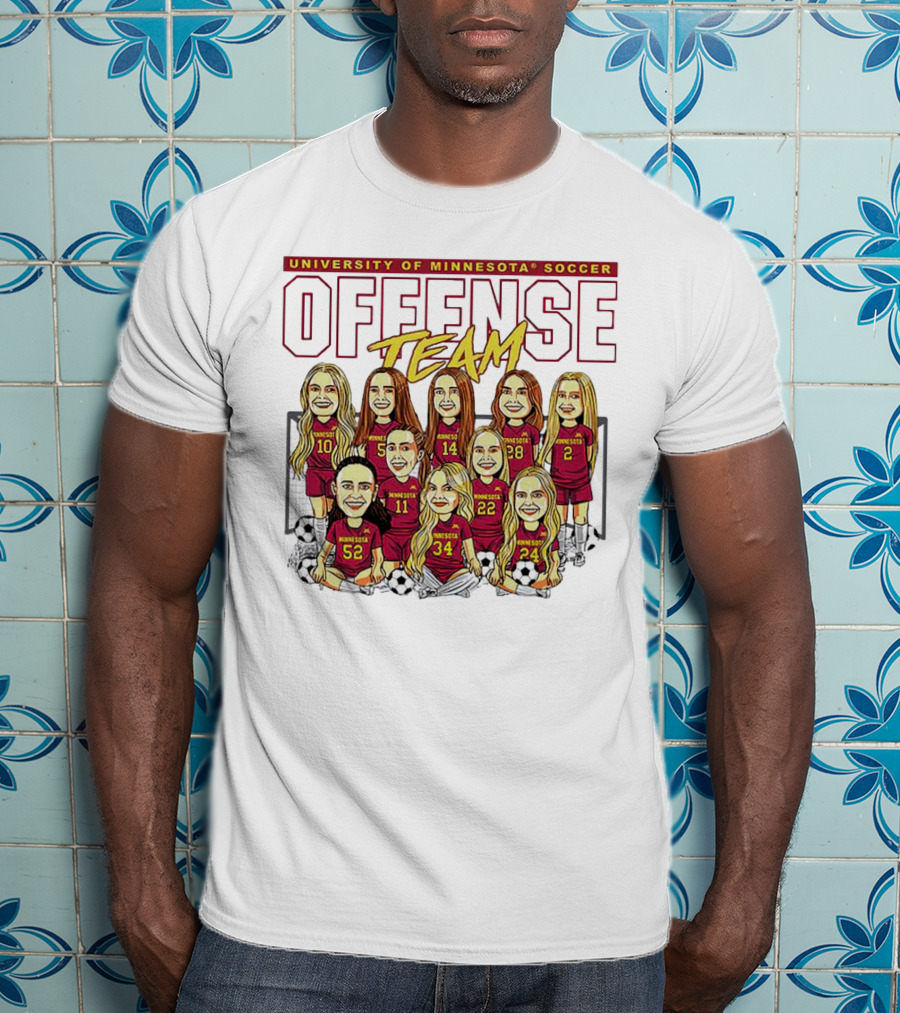 University Of Minnesota Soccer Offense Team Caricature T-Shirt