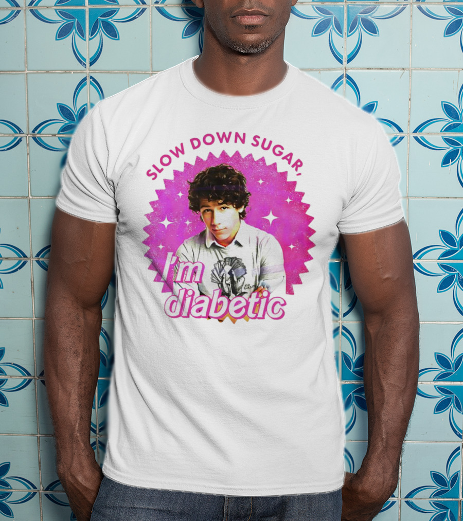 Nick Jonas Slow Down Sugar I'm Diabetic Pink Starburst T-Shirt