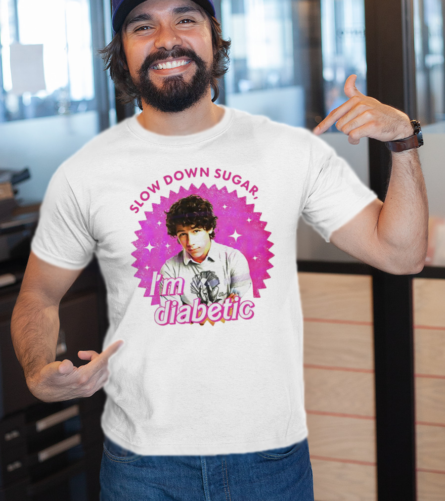 Nick Jonas Slow Down Sugar I'm Diabetic Pink Starburst T-Shirt