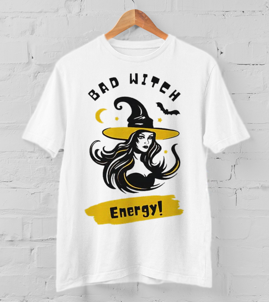 Bad Witch Energy Halloween Moon Bat Hat T-Shirt