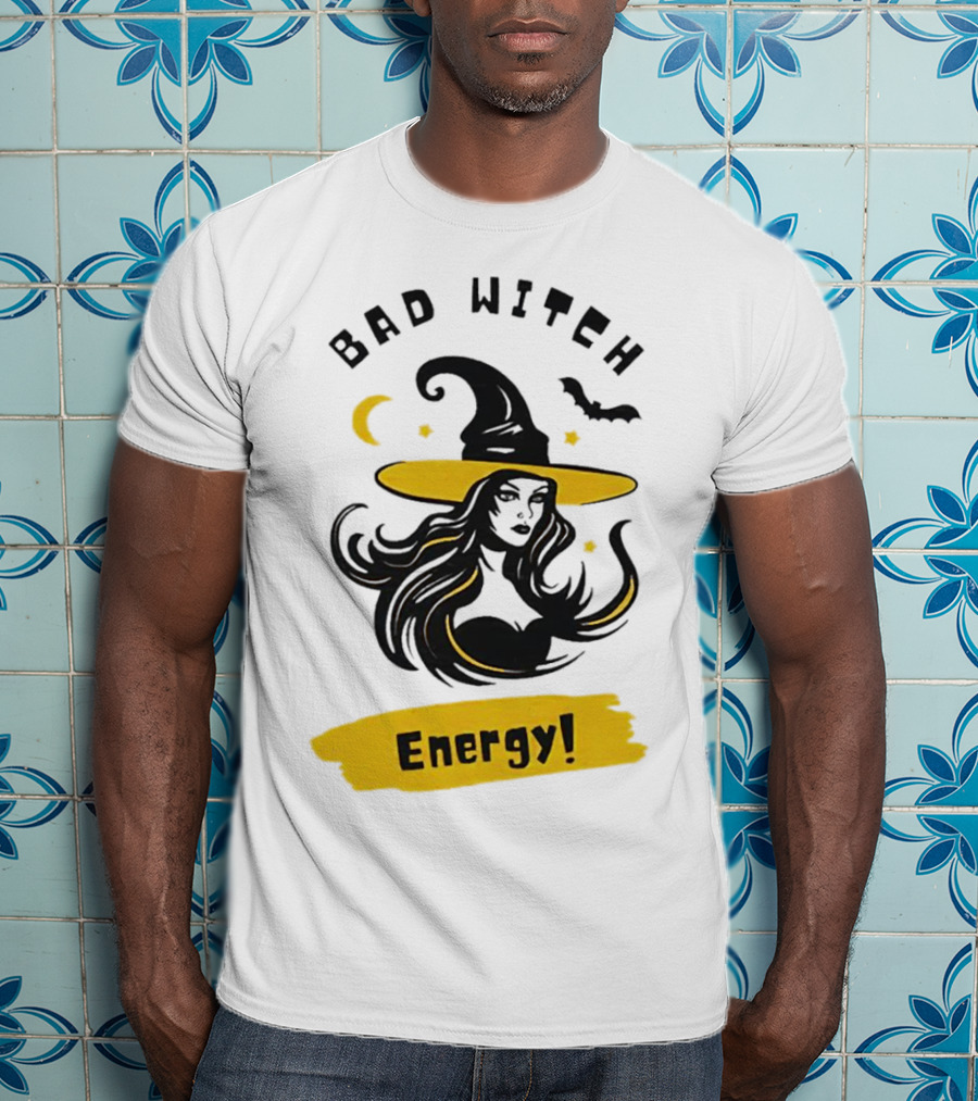 Bad Witch Energy Halloween Moon Bat Hat T-Shirt