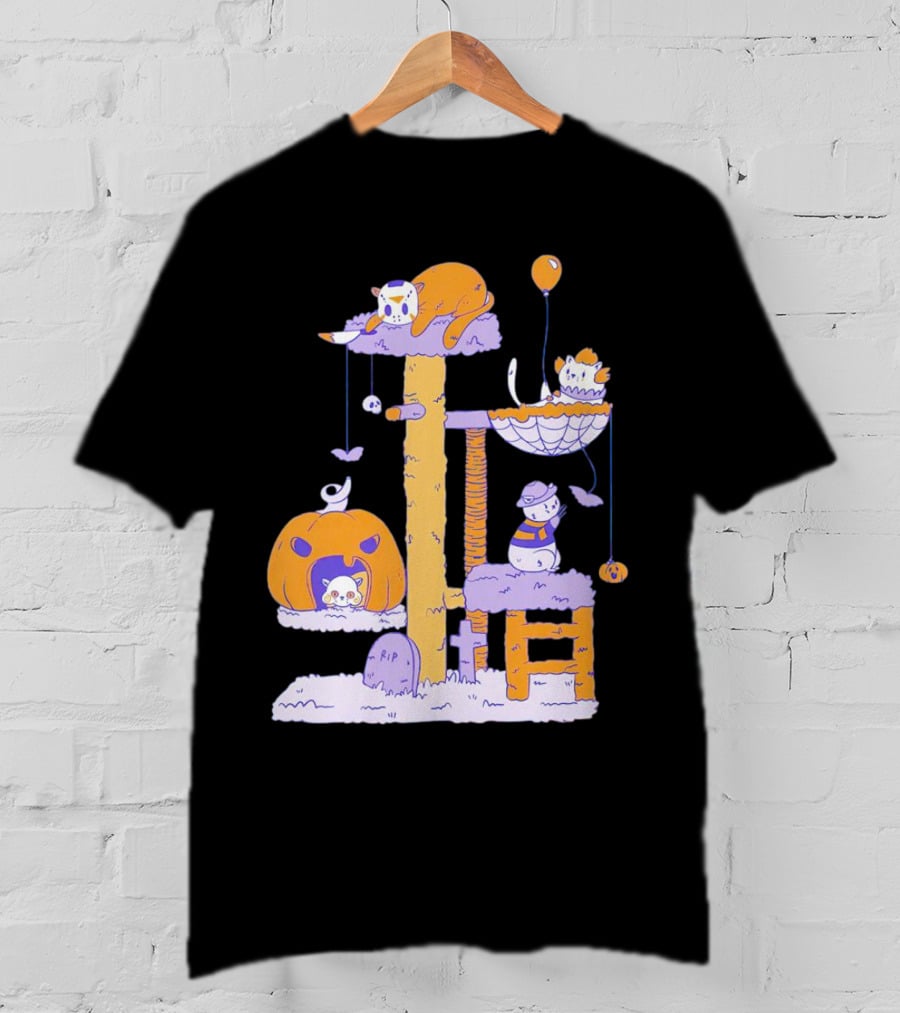 Cat Horror Icons Halloween Pumpkin Creepy Playhouse T-Shirt