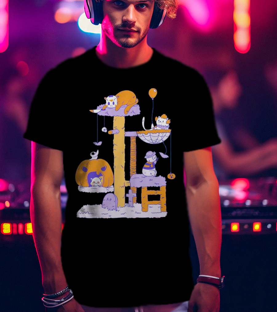 Cat Horror Icons Halloween Pumpkin Creepy Playhouse T-Shirt