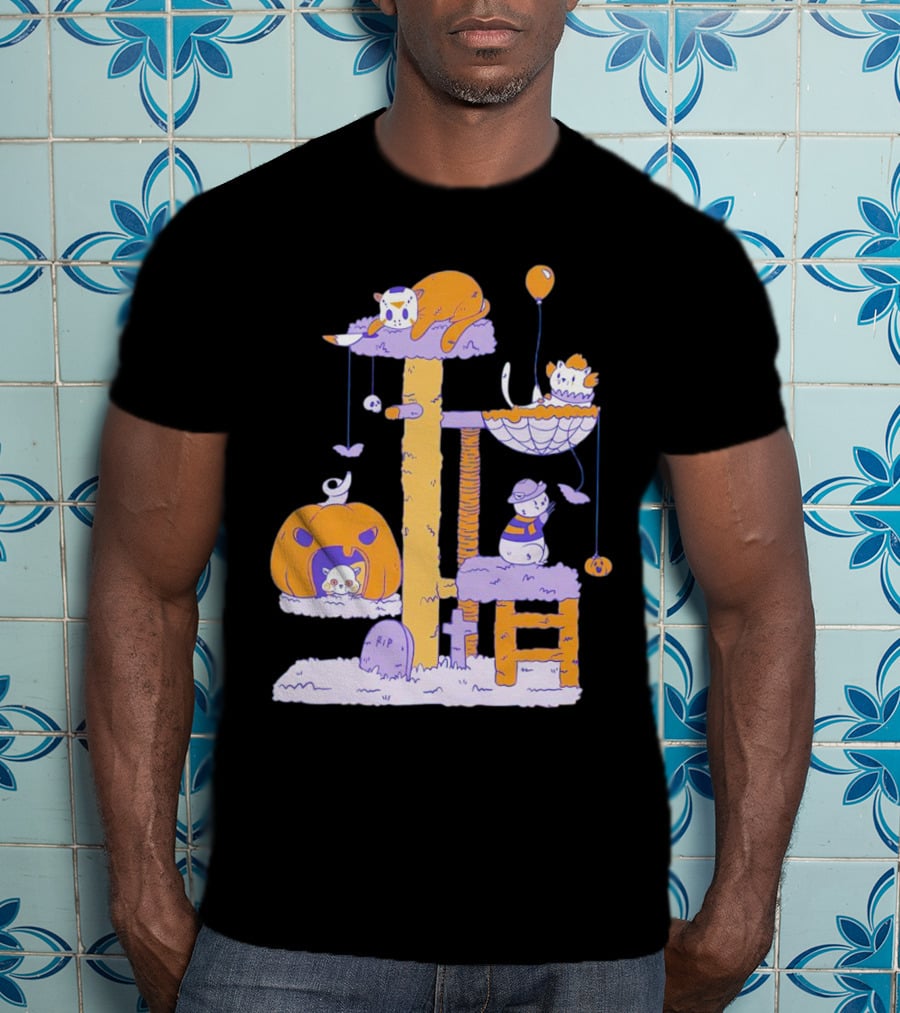 Cat Horror Icons Halloween Pumpkin Creepy Playhouse T-Shirt