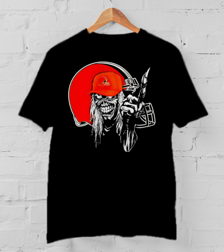 Cleveland Browns Skull With Helmet Halloween Football T-Shirt