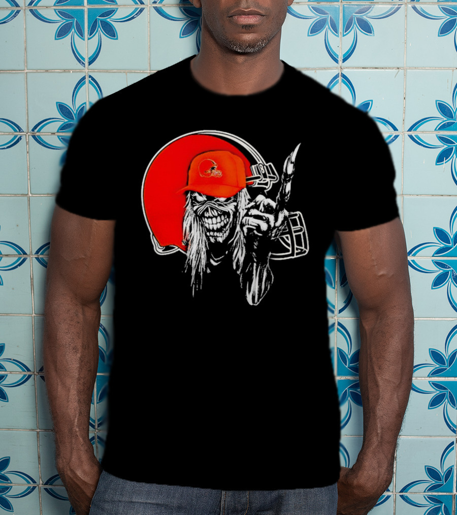 Cleveland Browns Skull With Helmet Halloween Football T-Shirt