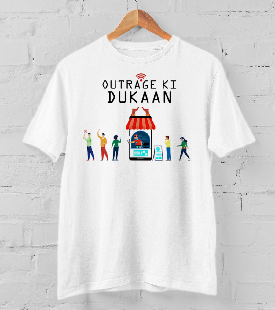 Outrage Ki Dukaan Social Media Critique Cartoon Display T-Shirt