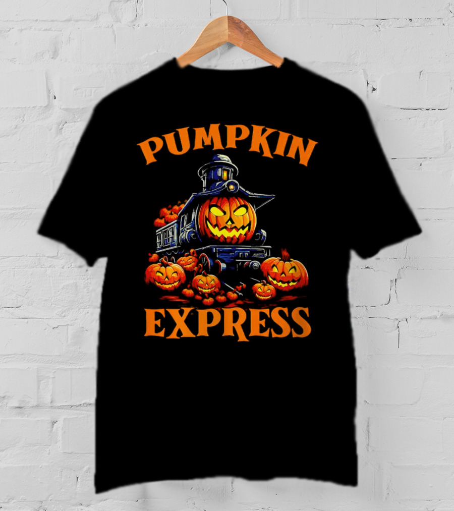 PUMPKIN EXPRESS Halloween Train With Jack-o'-Lantern Faces T-Shirt