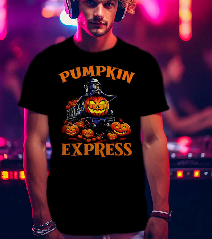 PUMPKIN EXPRESS Halloween Train With Jack-o'-Lantern Faces T-Shirt