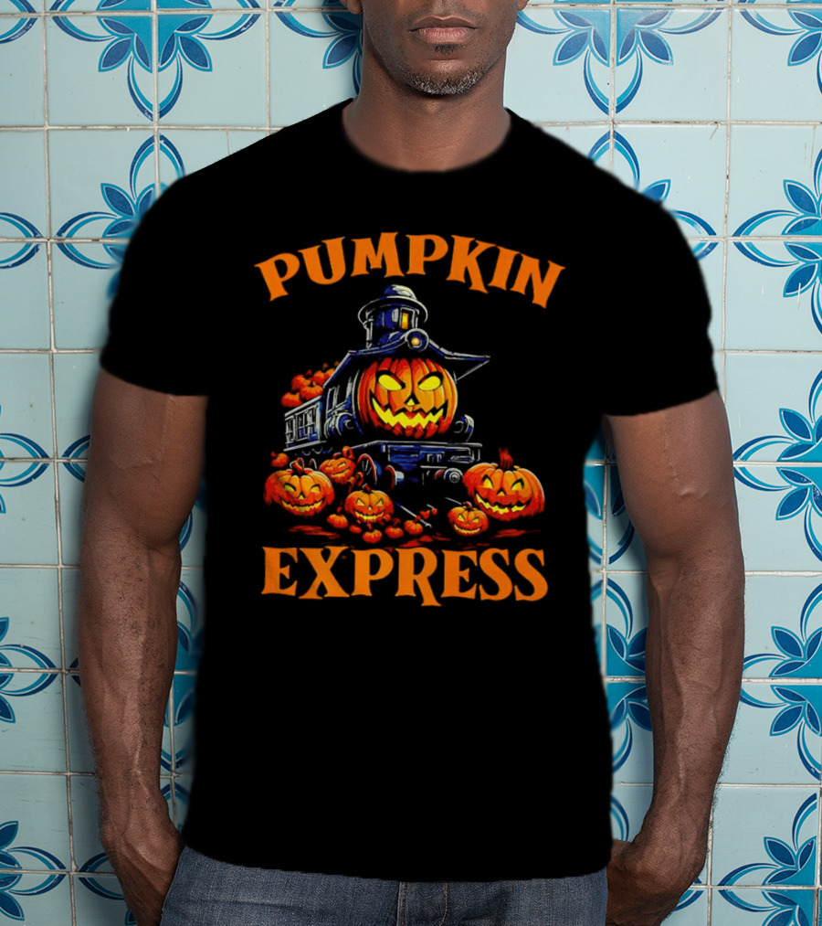 PUMPKIN EXPRESS Halloween Train With Jack-o'-Lantern Faces T-Shirt