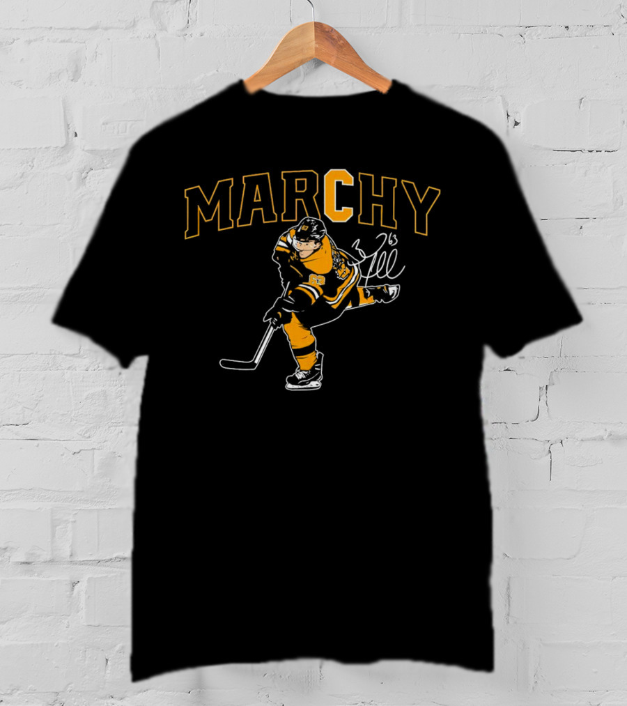 Marchy Brad Marchand 63 Boston Bruins Hockey Signature T-Shirt