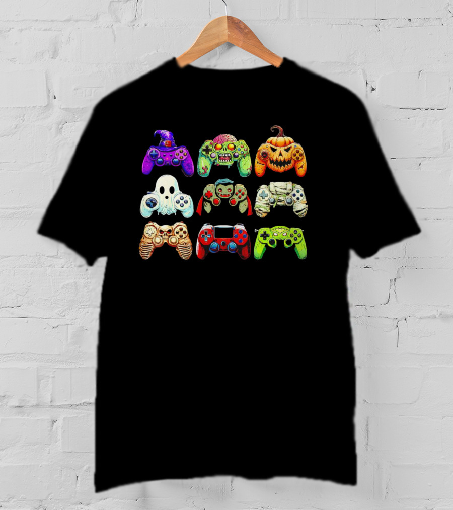 Gaming Skeleton Zombie Ghost Pumpkin Witch Halloween Controller Collection T-Shirt