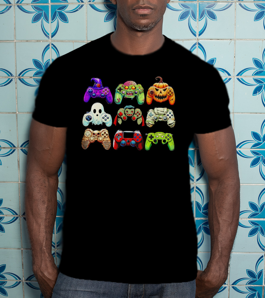 Gaming Skeleton Zombie Ghost Pumpkin Witch Halloween Controller Collection T-Shirt