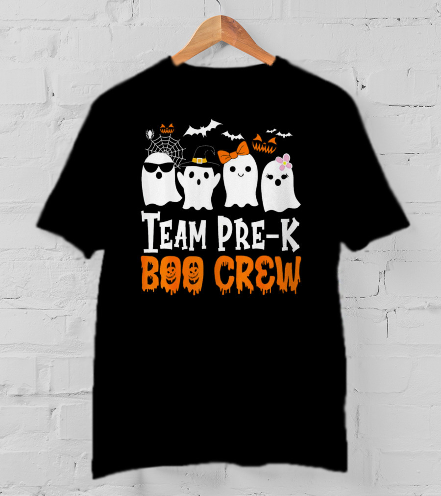 Team Pre-K Boo Crew Halloween Ghosts With Hats And Bows T-Shirt