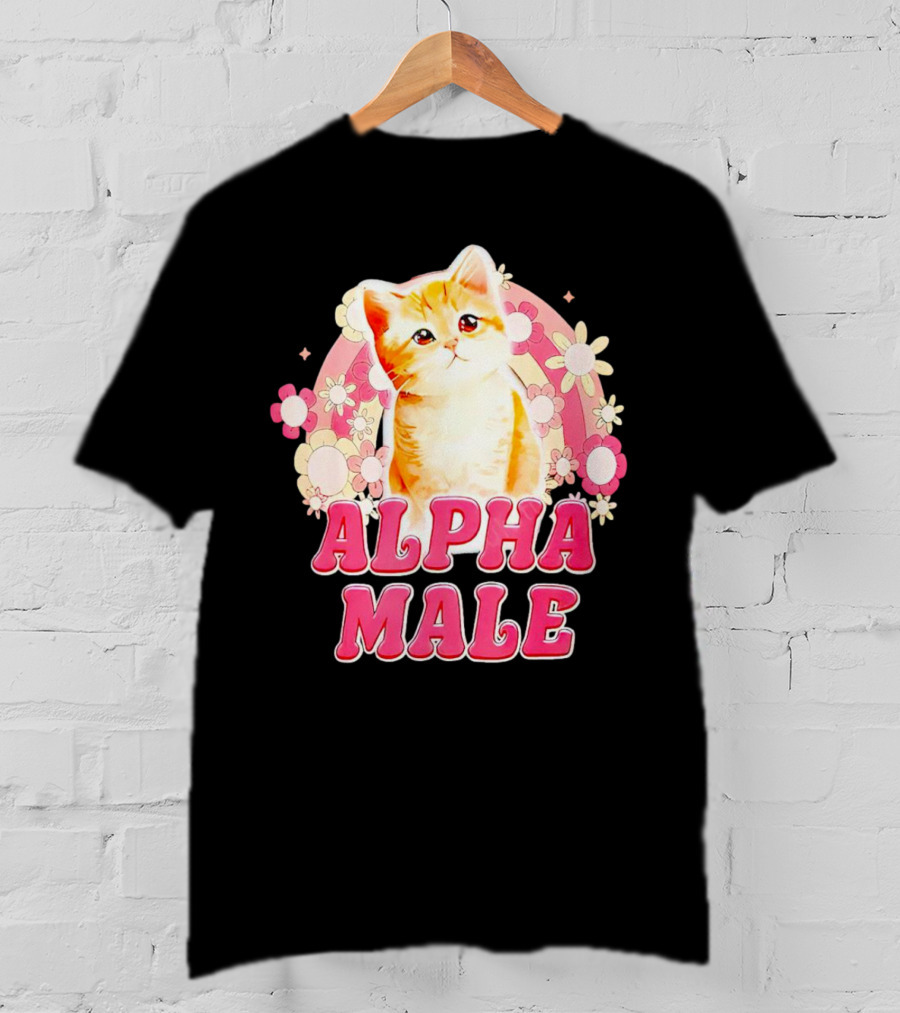 Alpha Male Cat With Floral Background T-Shirt