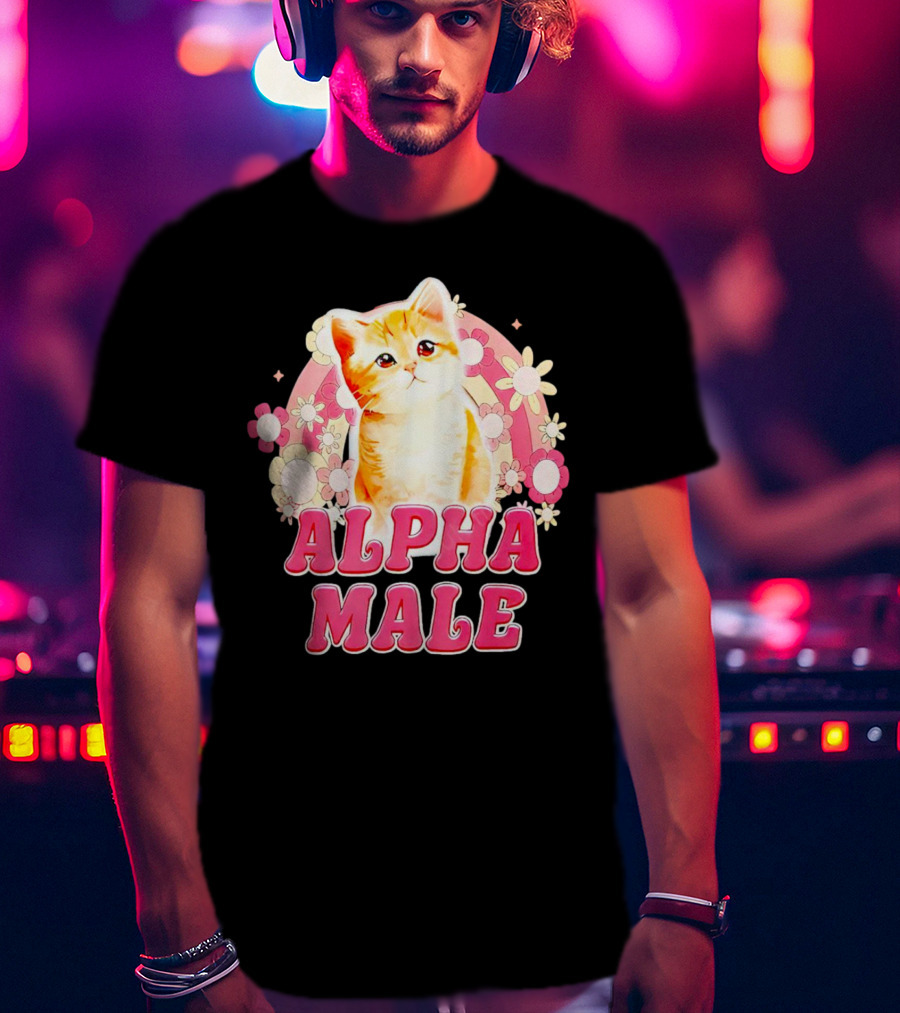 Alpha Male Cat With Floral Background T-Shirt
