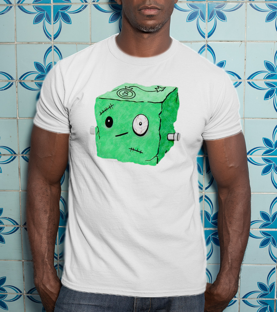 Franken Frankie Eight-Ball Cube Monster Stitched Green Block T-Shirt