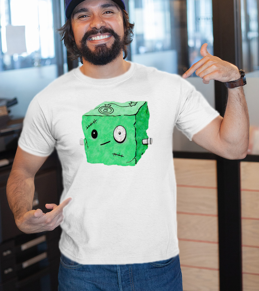 Franken Frankie Eight-Ball Cube Monster Stitched Green Block T-Shirt