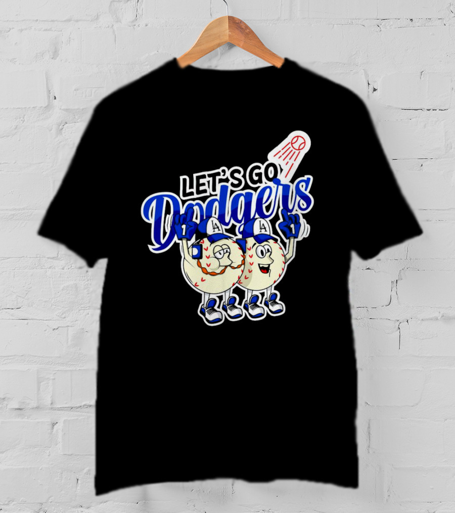 Let's Go Dodgers Baseball With Cartoon Baseballs And Iconic Spotlight T-Shirt