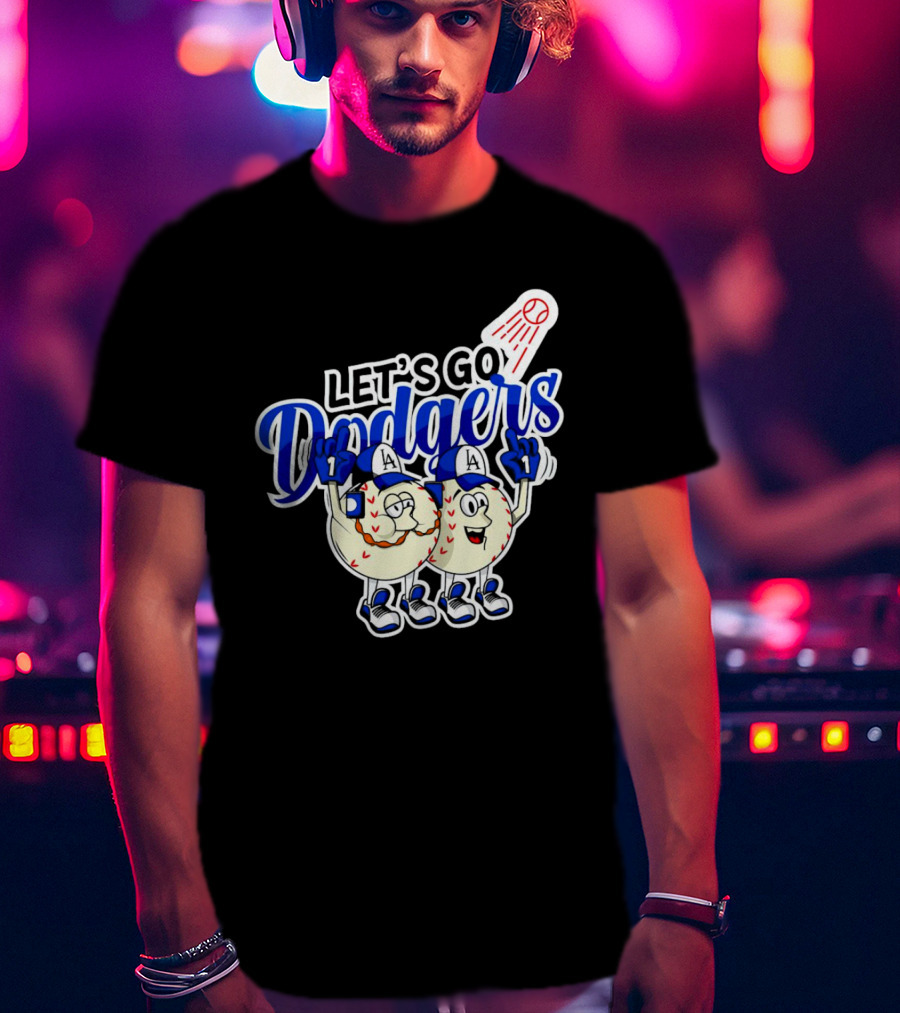 Let's Go Dodgers Baseball With Cartoon Baseballs And Iconic Spotlight T-Shirt