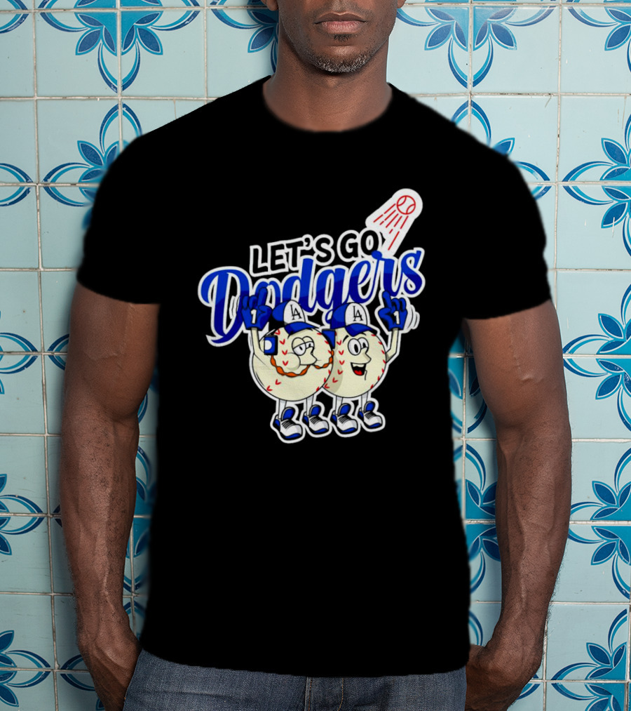 Let's Go Dodgers Baseball With Cartoon Baseballs And Iconic Spotlight T-Shirt