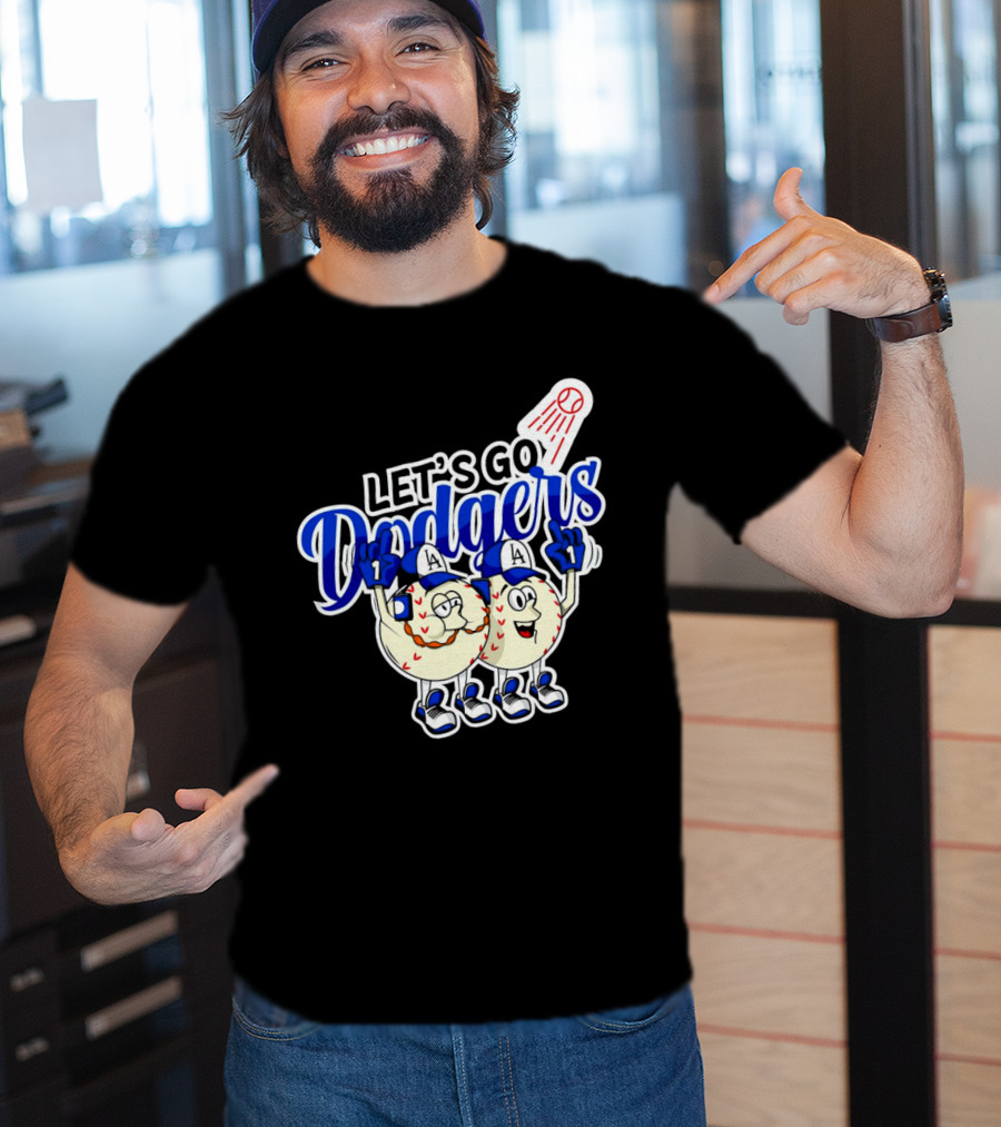 Let's Go Dodgers Baseball With Cartoon Baseballs And Iconic Spotlight T-Shirt